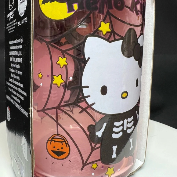 Sanrio Hello Kitty Pink Halloween Skeleton Spiderweb Glass Tumbler w/Bamboo Lid - Picture 8 of 10